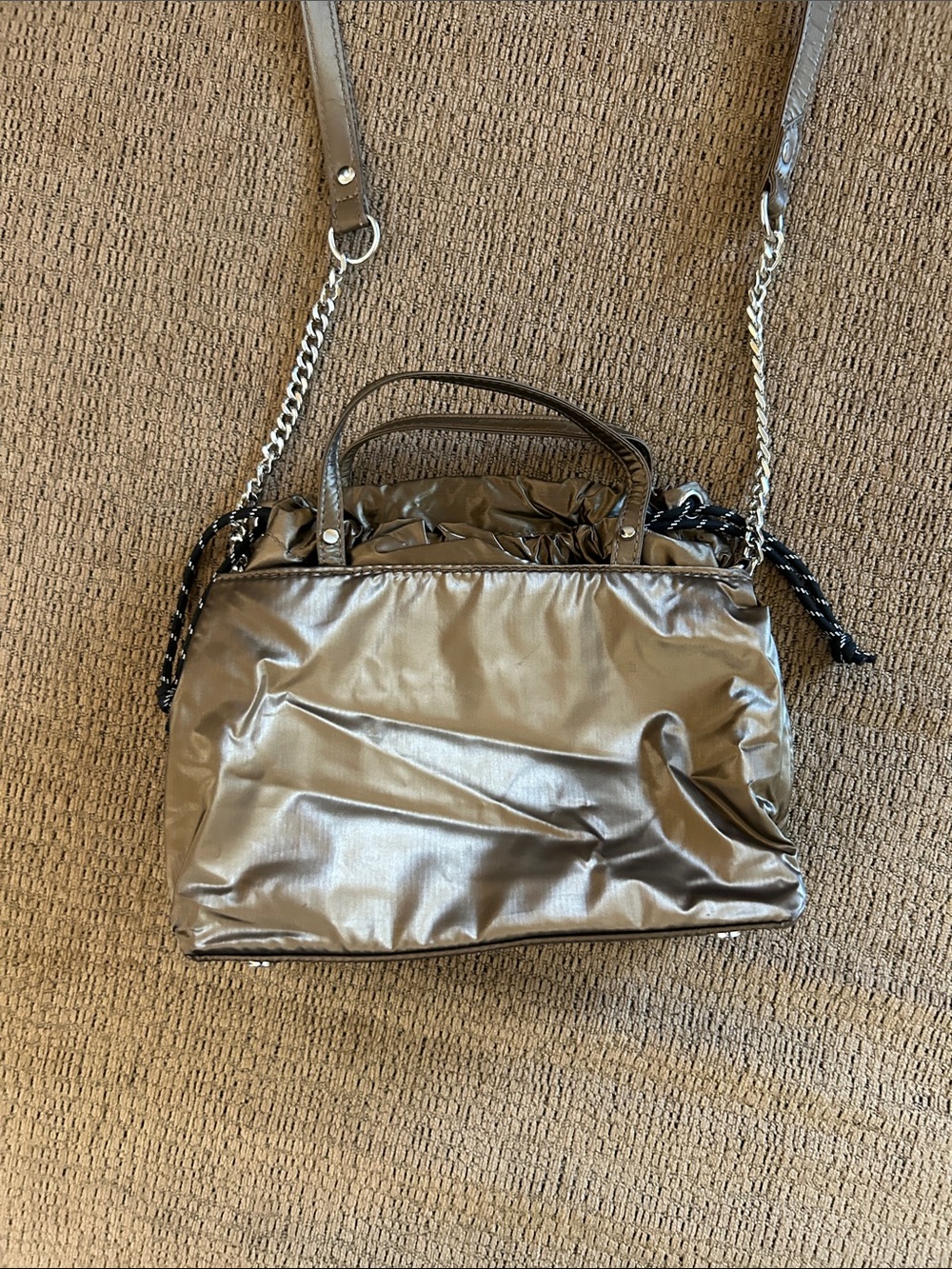 Small mini shoulder bag, Gold drawstring purse